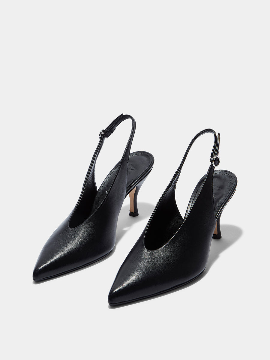 Aeyde | Carla Leather Pumps for Women | Black Nappa | Pointed Toe | High Heel | Luxury Materials | Handmade in Italy