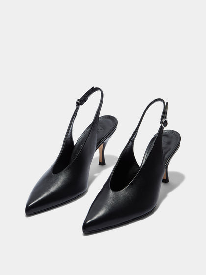 Aeyde | Carla Leather Pumps for Women | Black Nappa | Pointed Toe | High Heel | Luxury Materials | Handmade in Italy