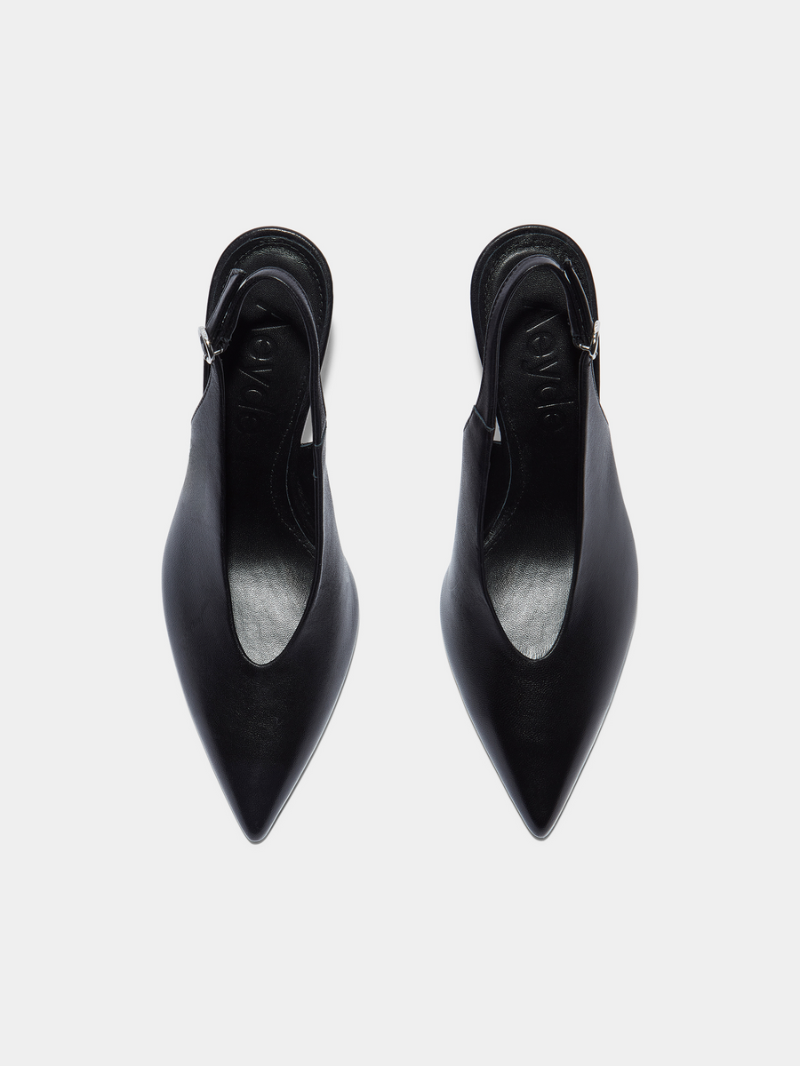 Aeyde | Carla Leather Pumps for Women | Black Nappa | Pointed Toe | High Heel | Front View