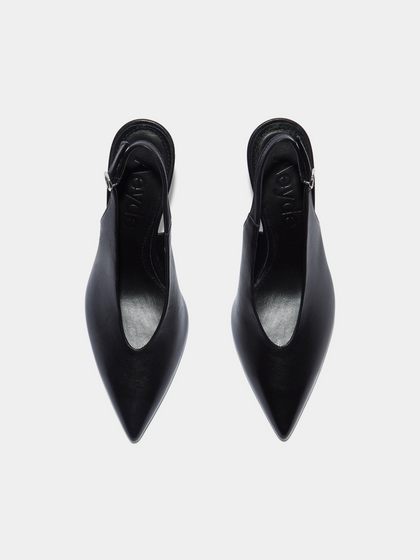 Aeyde | Carla Leather Pumps for Women | Black Nappa | Pointed Toe | High Heel | Front View