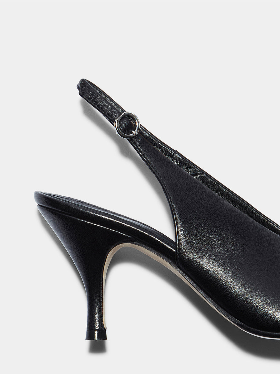 Aeyde | Carla Leather Pumps for Women | Black Nappa | Pointed Toe | High Heel | Heel Details