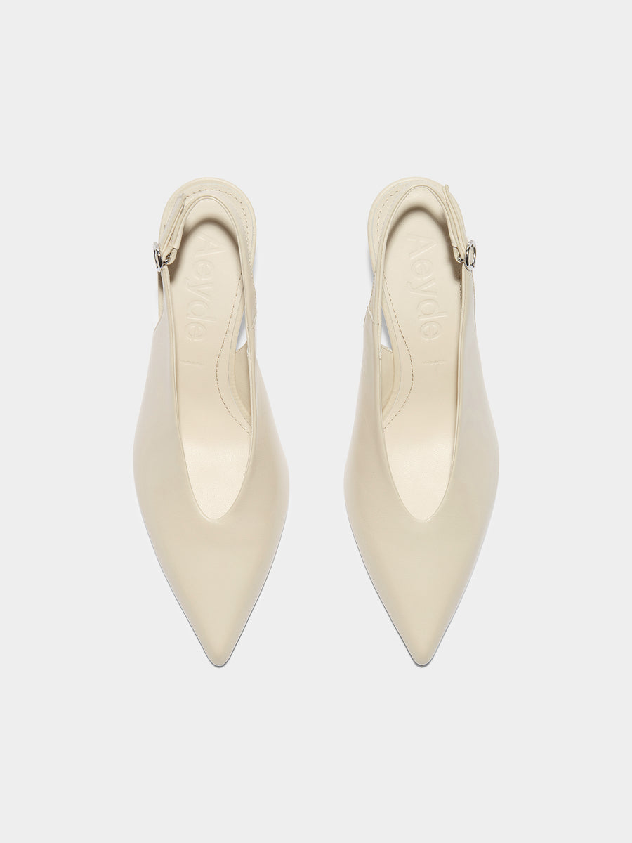 Aeyde | Carla Leather Pumps for Women | Creamy Nappa | Pointed Toe | High Heel | Front View