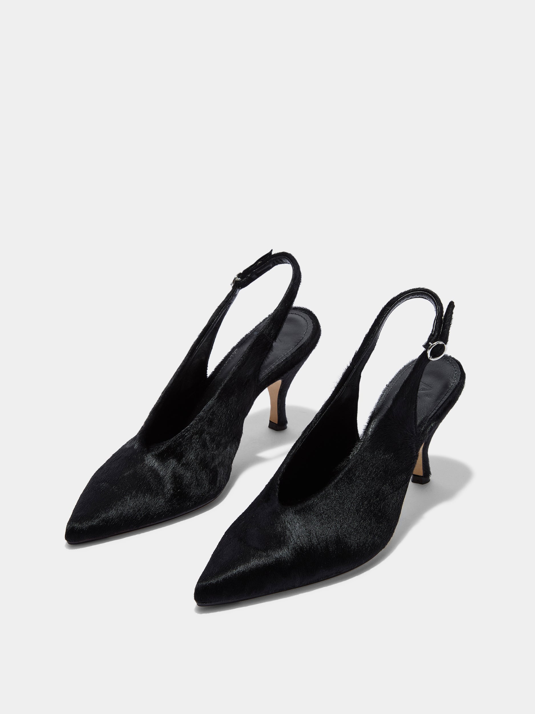Aeyde | Carla Leather Pumps for Women | Black Ponyhair | Pointed Toe | High Heel | Luxury Materials | Handmade in Italy