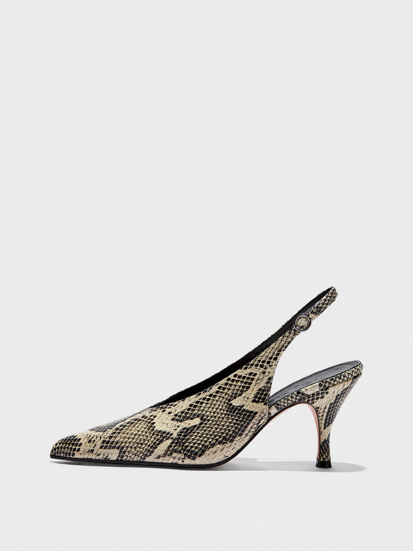 Aeyde | Carla Leather Pumps for Women | Creamy Snake | Pointed Toe | High Heel | Side View