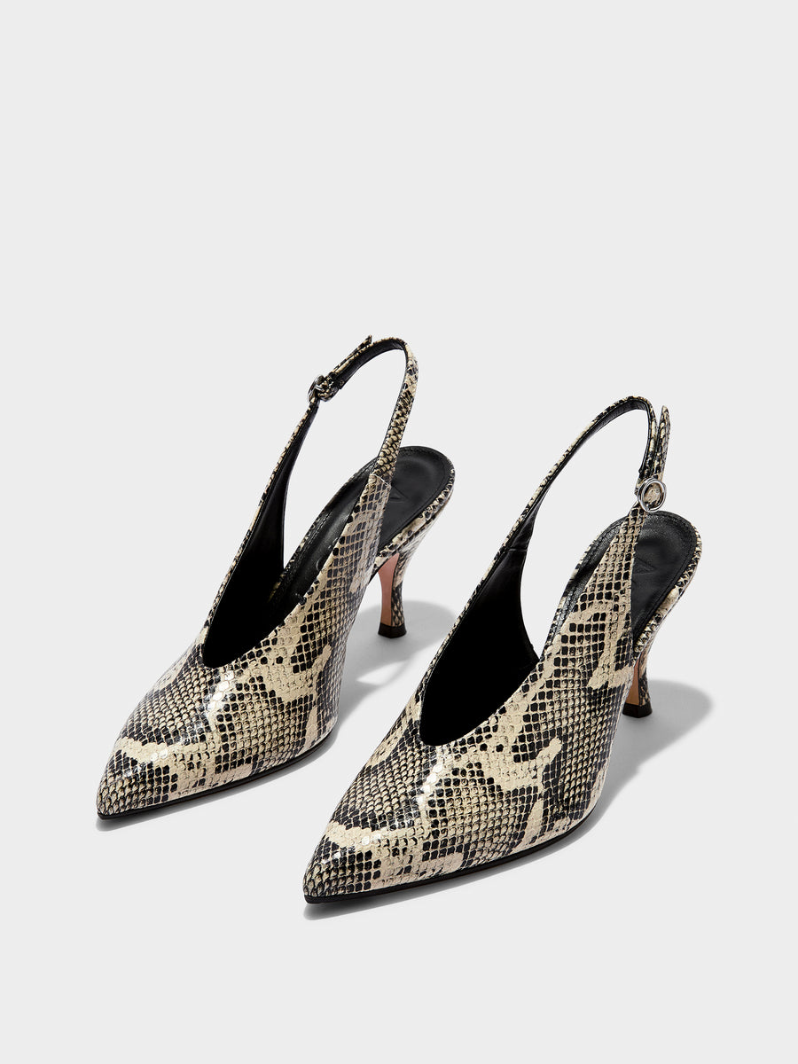 Aeyde | Carla Leather Pumps for Women | Creamy Snake | Pointed Toe | High Heel | Luxury Materials | Handmade in Italy