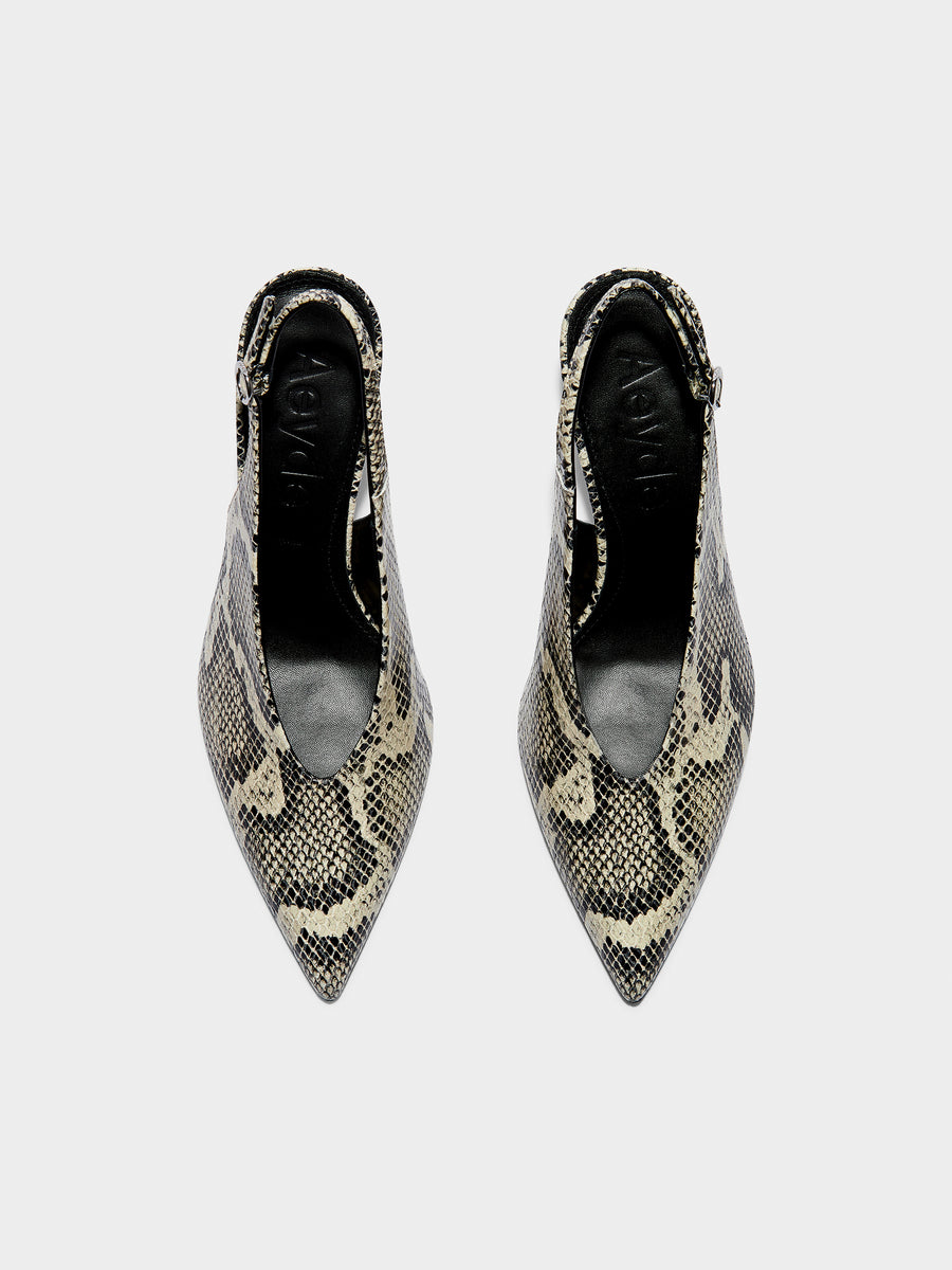 Aeyde | Carla Leather Pumps for Women | Creamy Snake | Pointed Toe | High Heel | Front View