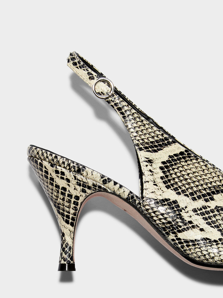 Aeyde | Carla Leather Pumps for Women | Creamy Snake | Pointed Toe | High Heel | Heel Details