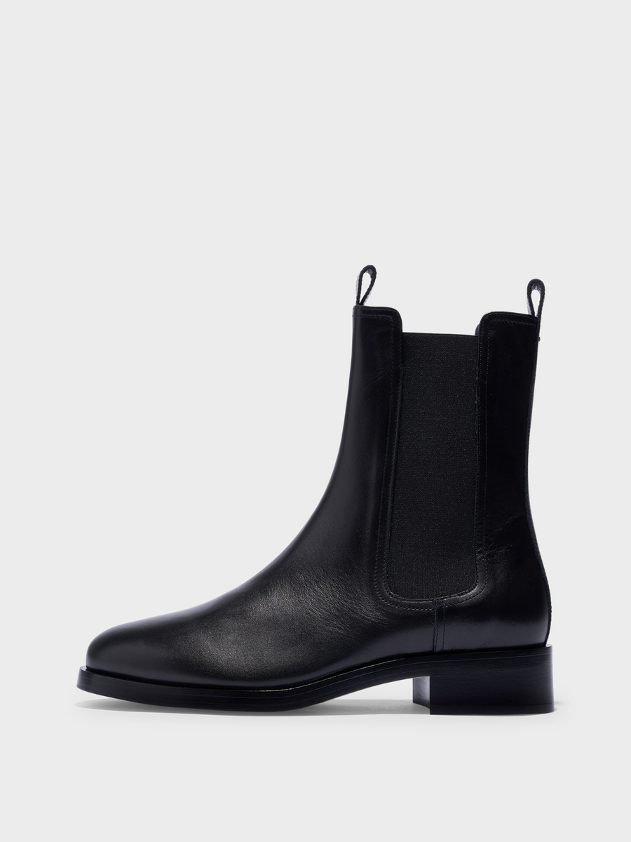 Aeyde | Caspar Leather Ankle Boots Leather Ankle Boots for Women | Black Calf | Round Toe | Low Heel | Side View