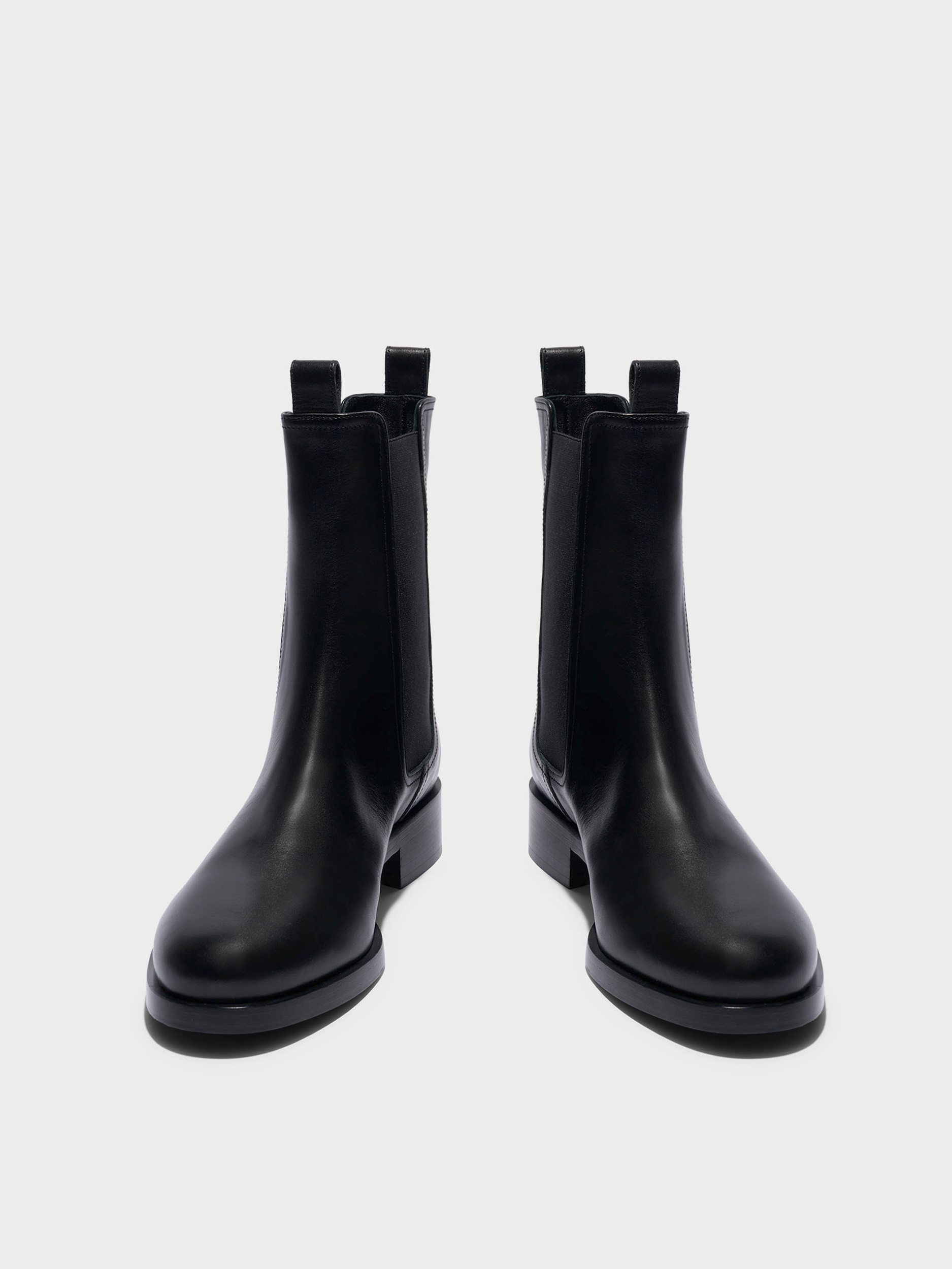 Aeyde | Caspar Leather Ankle Boots Leather Ankle Boots for Women | Black Calf | Round Toe | Low Heel | Front View