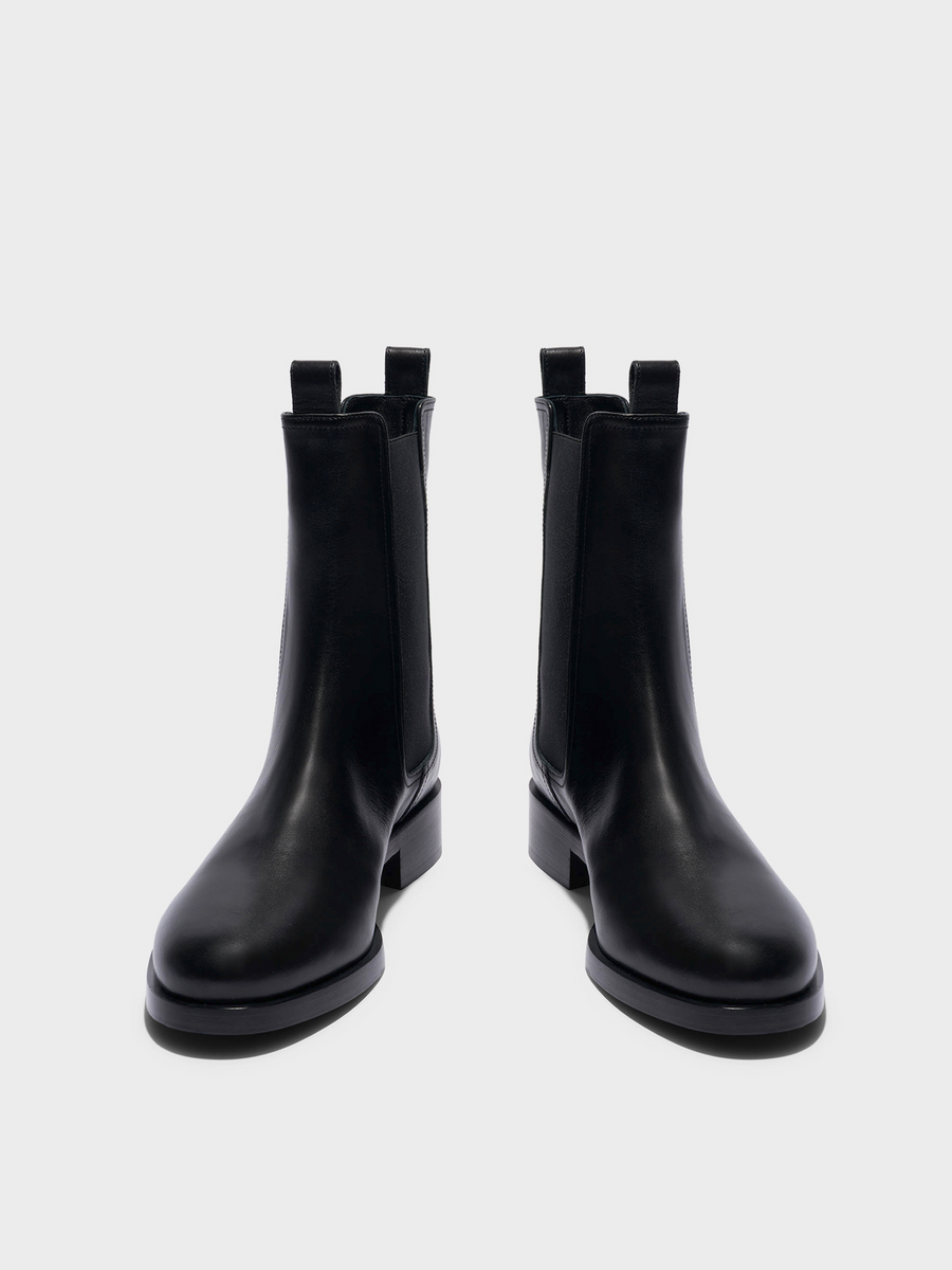 Aeyde | Caspar Leather Ankle Boots Leather Ankle Boots for Women | Black Calf | Round Toe | Low Heel | Front View