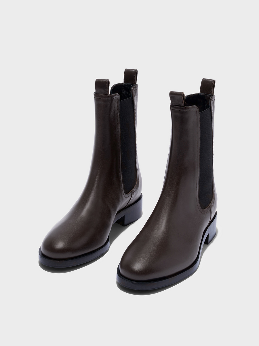 Aeyde | Caspar Leather Ankle Boots Leather Ankle Boots for Women | Moka Calf | Round Toe | Low Heel | Luxury Materials | Handmade in Italy