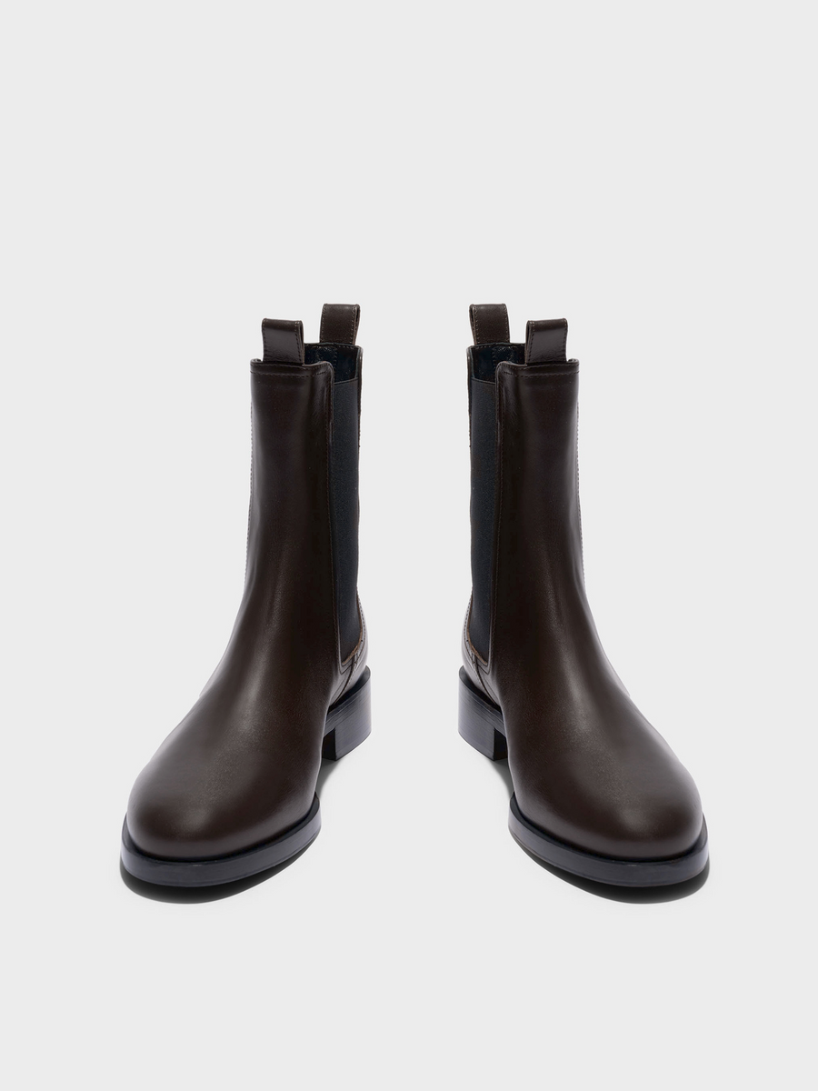 Aeyde | Caspar Leather Ankle Boots Leather Ankle Boots for Women | Moka Calf | Round Toe | Low Heel | Front View