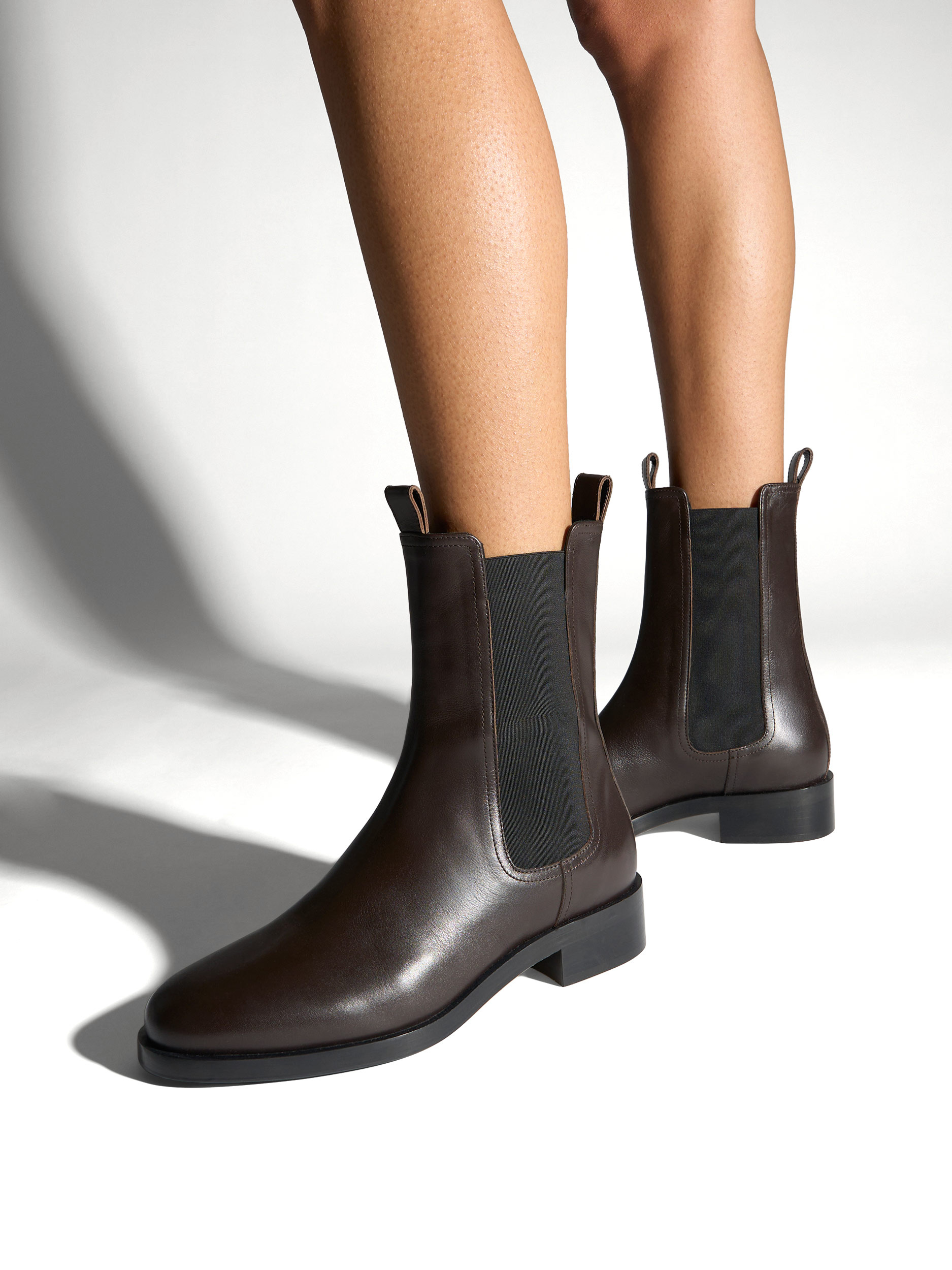 Aeyde | Caspar Leather Ankle Boots Leather Ankle Boots for Women | Moka Calf | Round Toe | Low Heel | On Feet