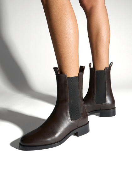 Aeyde | Caspar Leather Ankle Boots Leather Ankle Boots for Women | Moka Calf | Round Toe | Low Heel | On Feet