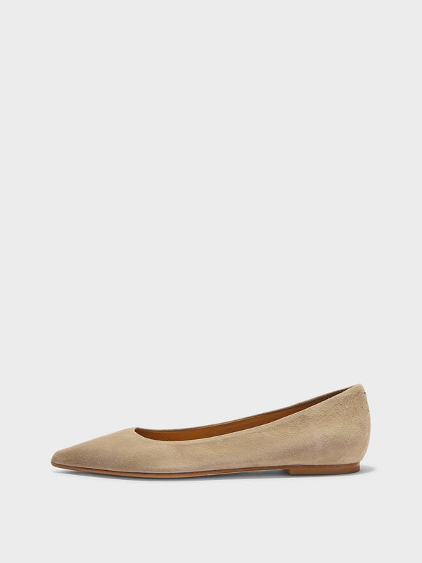 Aeyde | Cassy Leather Flats for Women | Sand Suede | Pointed Toe | Flat Heel | Side View
