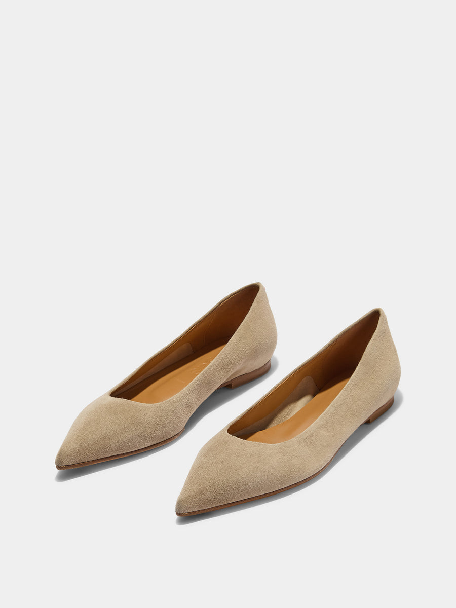 Aeyde | Cassy Leather Flats for Women | Sand Suede | Pointed Toe | Flat Heel | Luxury Materials | Handmade in Italy