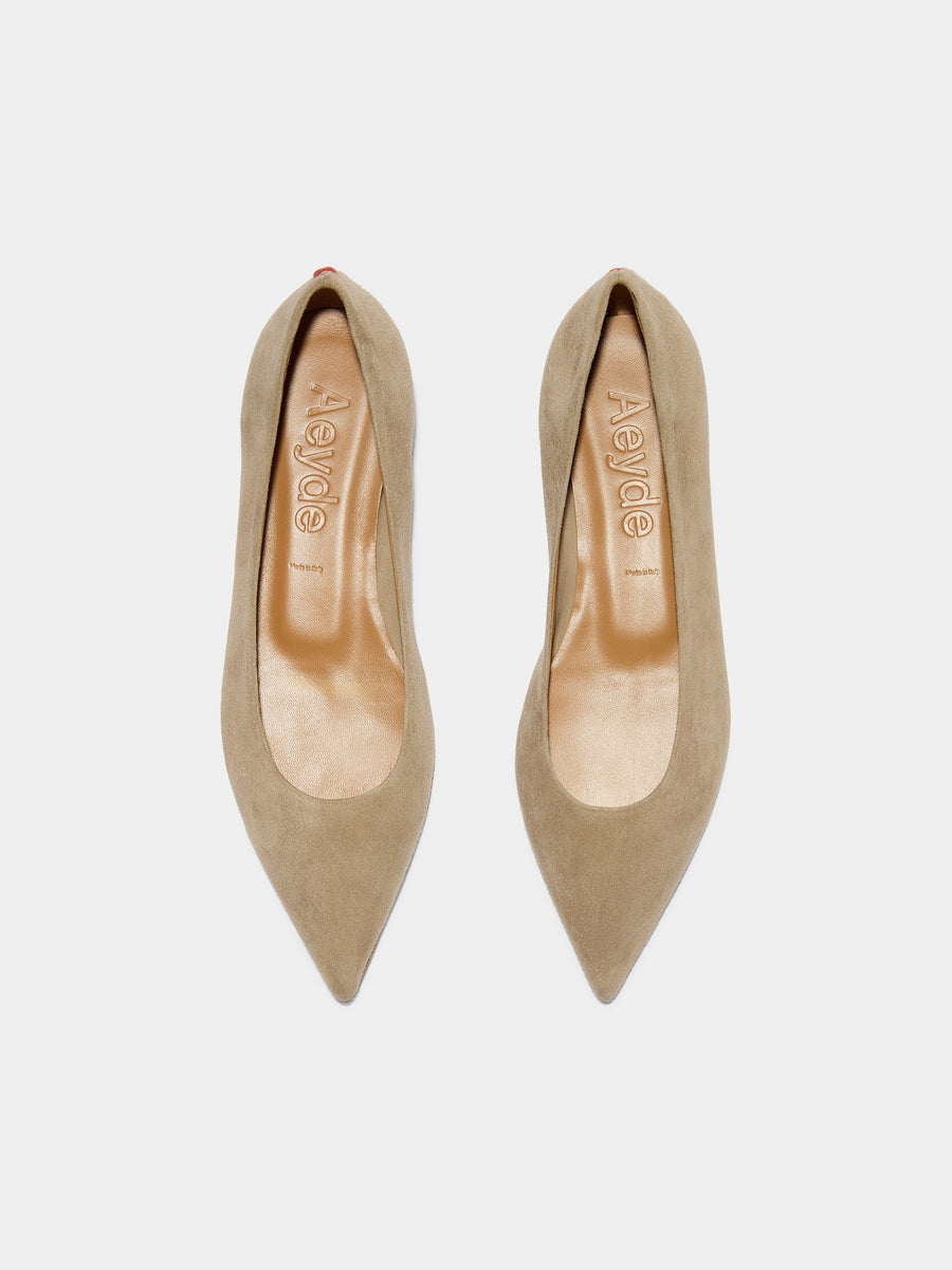 Aeyde | Cassy Leather Flats for Women | Sand Suede | Pointed Toe | Flat Heel | Front View