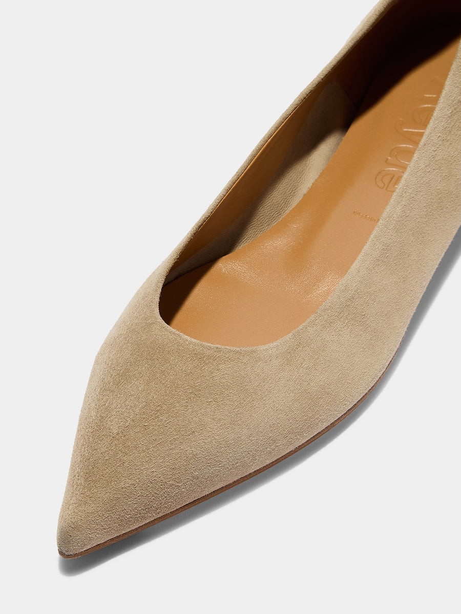 Aeyde | Cassy Leather Flats for Women | Sand Suede | Pointed Toe | Flat Heel | Heel Details
