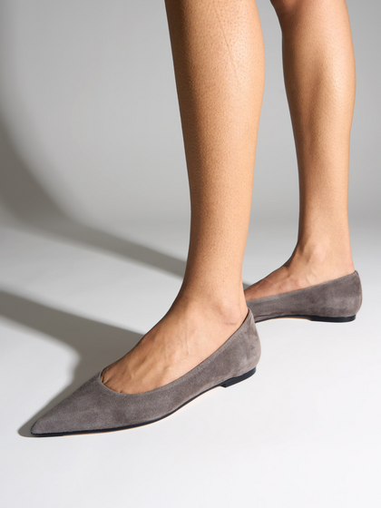 Aeyde | Cassy Pointed-Toe Suede Flats Leather Flats for Women | Taupe Suede | Pointed Toe | Flat Heel | How to Style
