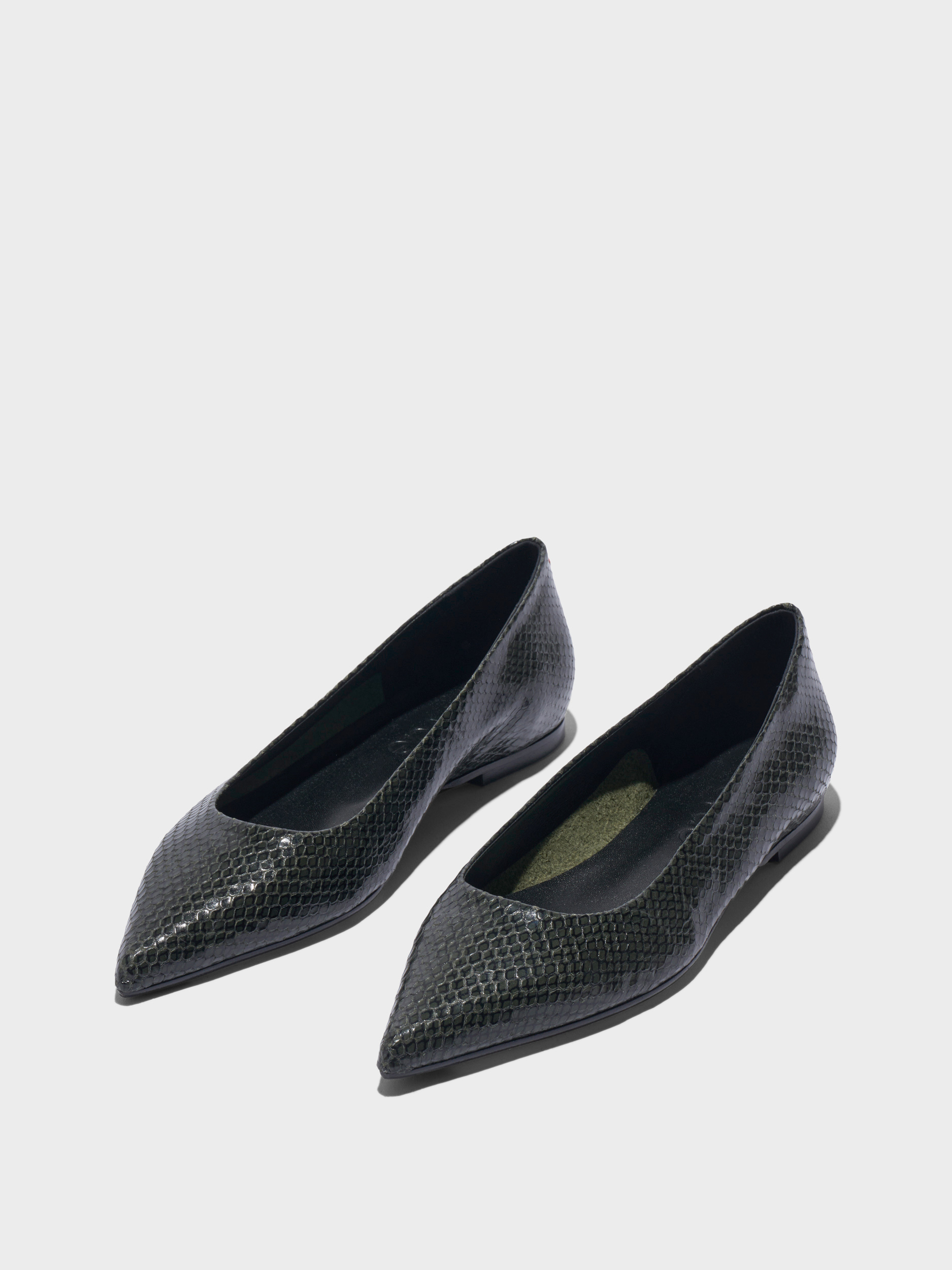 Aeyde | Cassy Pointed-Toe Flats Leather Flats for Women | Moss Mini Snake | Pointed Toe | Flat Heel | Luxury Materials | Handmade in Italy
