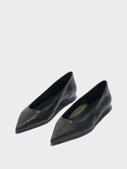 Aeyde | Cassy Pointed-Toe Flats Leather Flats for Women | Moss Mini Snake | Pointed Toe | Flat Heel | Luxury Materials | Handmade in Italy