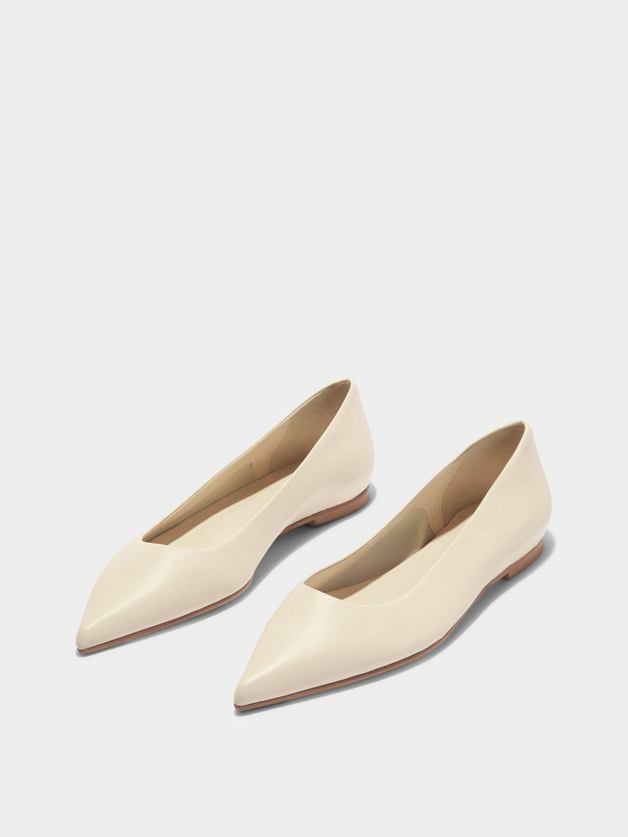 Aeyde | Cassy Leather Flats for Women | Creamy Nappa | Pointed Toe | Flat Heel | Luxury Materials | Handmade in Italy