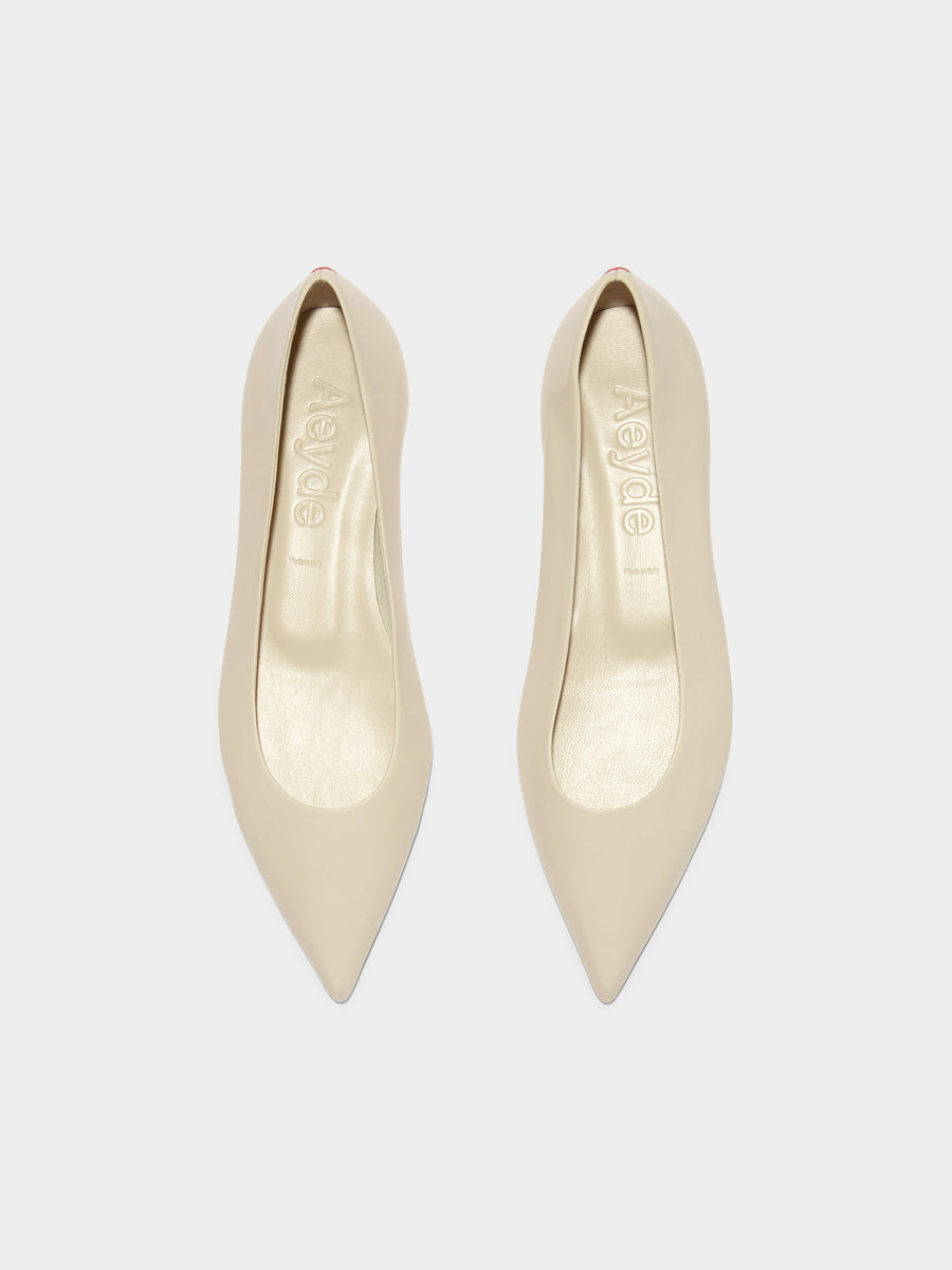 Aeyde | Cassy Leather Flats for Women | Creamy Nappa | Pointed Toe | Flat Heel | Front View