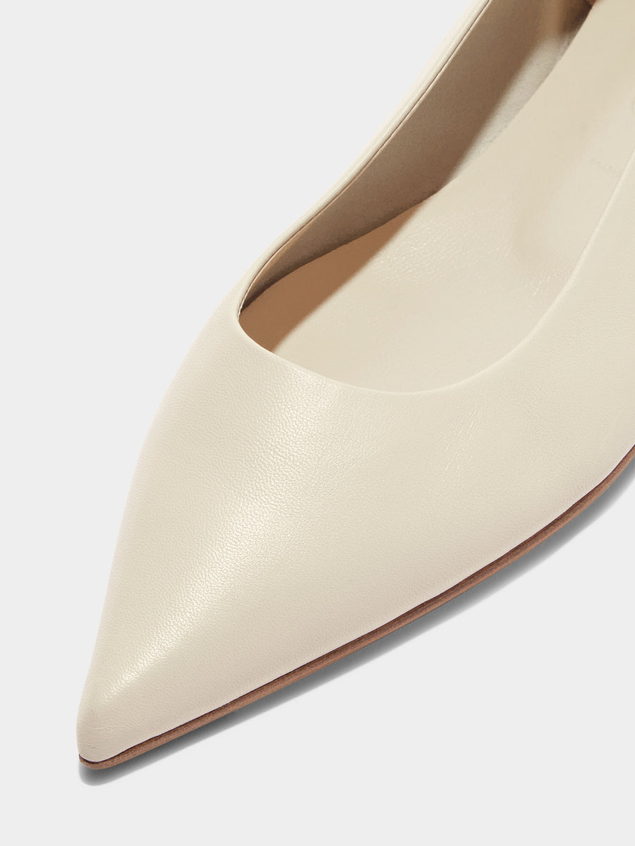 Aeyde | Cassy Leather Flats for Women | Creamy Nappa | Pointed Toe | Flat Heel | Heel Details