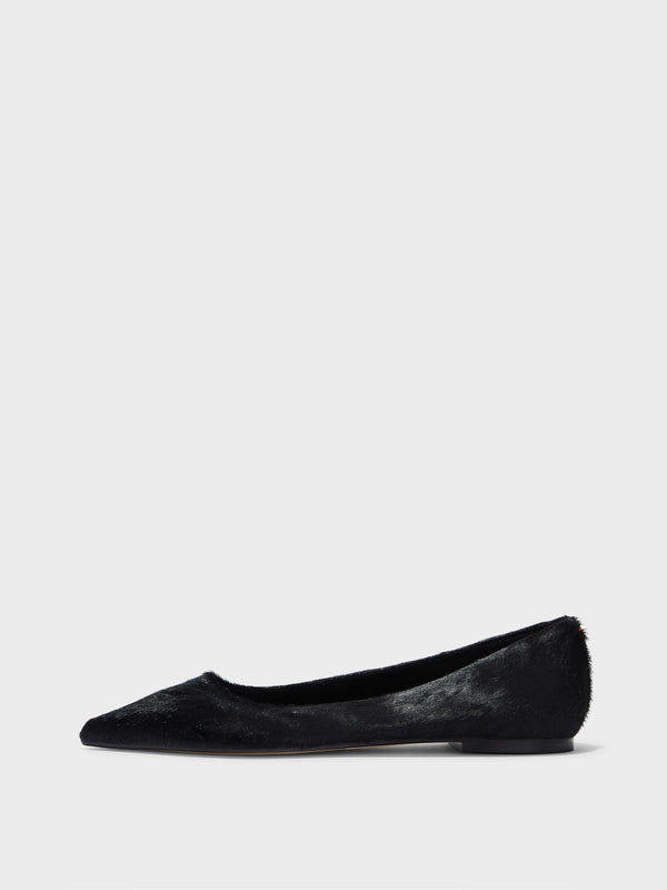 Aeyde | Cassy Leather Flats for Women | Black Ponyhair | Pointed Toe | Flat Heel | Side View