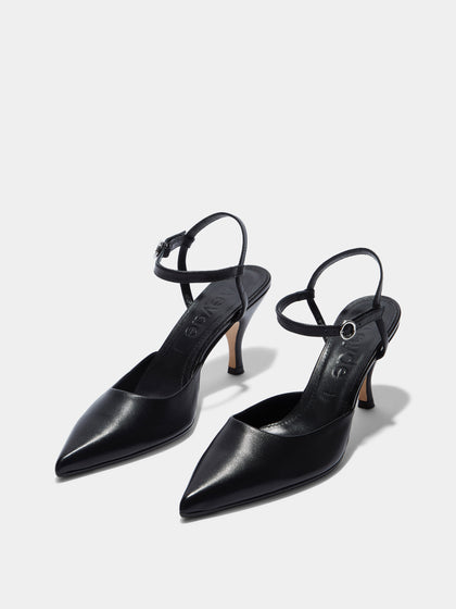 Aeyde | Catelyn Leather Pumps for Women | Black Nappa | Pointed Toe | High Heel | Luxury Materials | Handmade in Italy