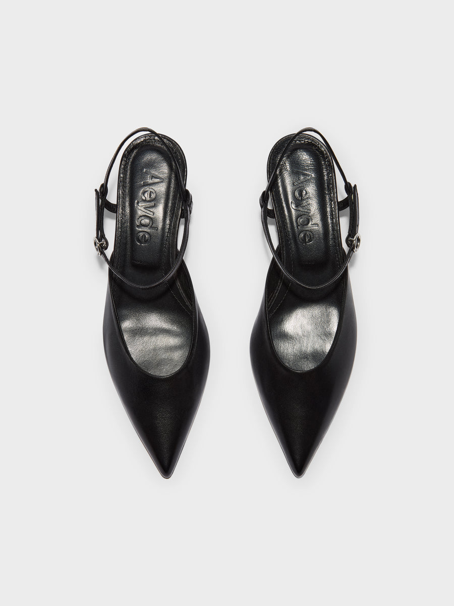 Aeyde | Catelyn Leather Pumps for Women | Black Nappa | Pointed Toe | High Heel | Front View