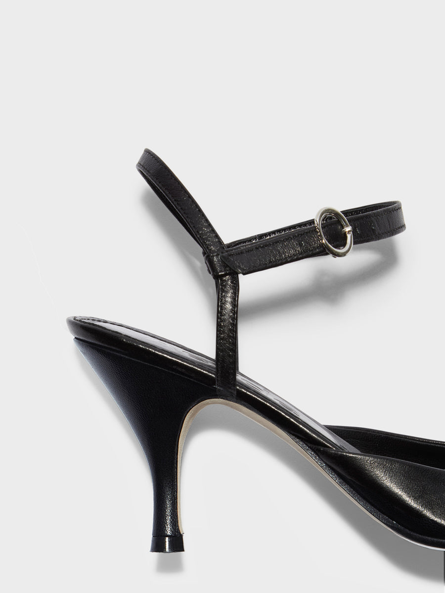 Aeyde | Catelyn Leather Pumps for Women | Black Nappa | Pointed Toe | High Heel | Heel Details