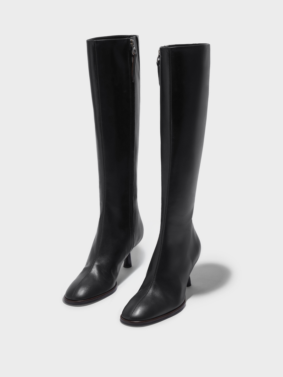 Aeyde | Catherine Knee-High Boots Leather Knee High Boots for Women | Black Calf | Round Toe | Mid Heel | Luxury Materials | Handmade in Italy