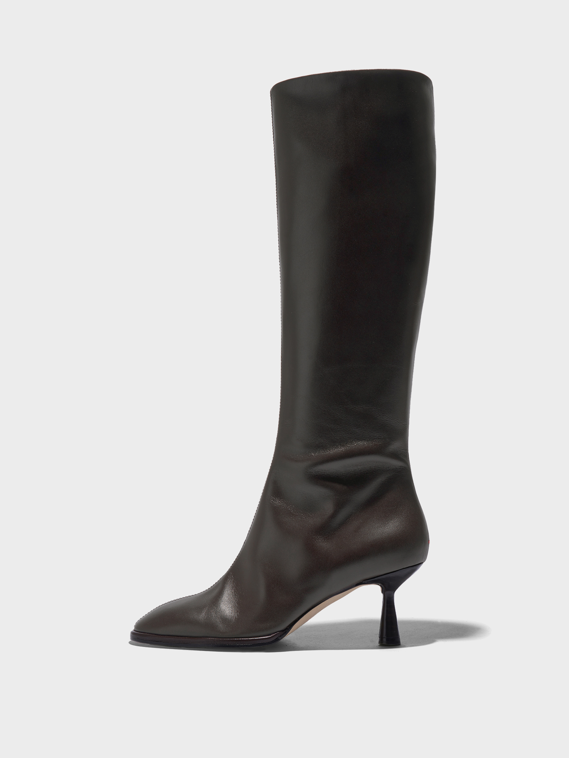 Aeyde | Catherine Knee-High Boots Leather Knee High Boots for Women | Moka Calf | Round Toe | Mid Heel | Side View