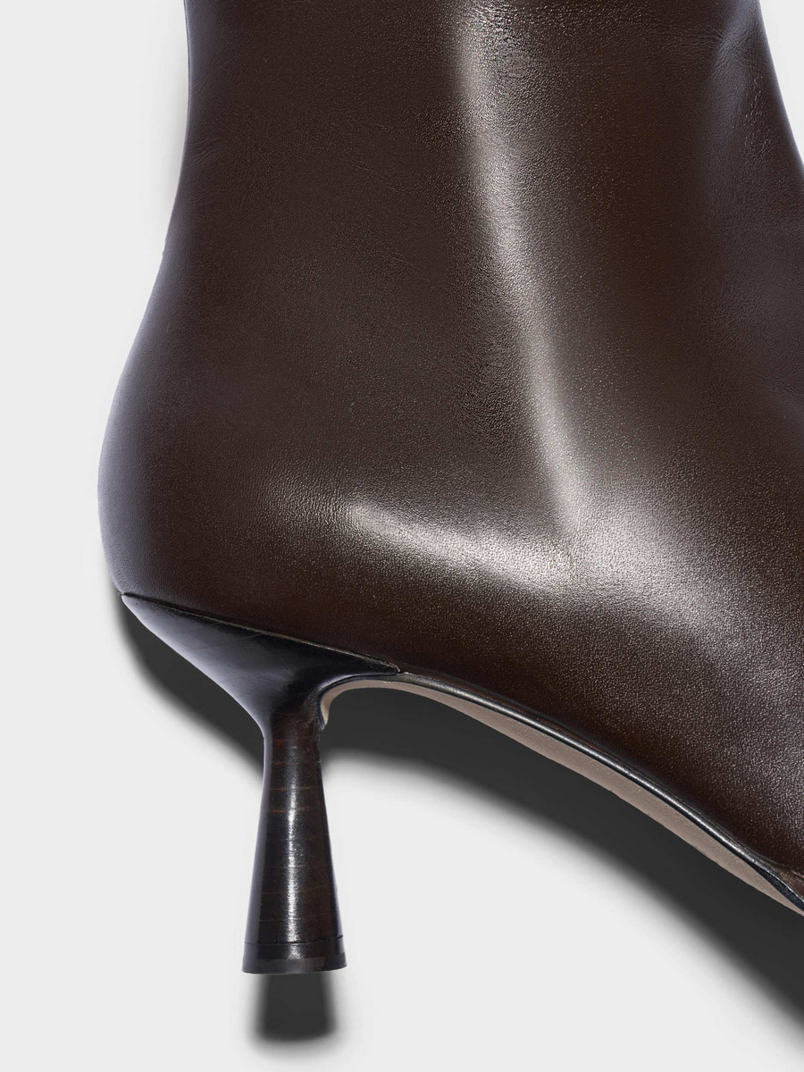 Aeyde | Catherine Knee-High Boots Leather Knee High Boots for Women | Moka Calf | Round Toe | Mid Heel | Heel Details