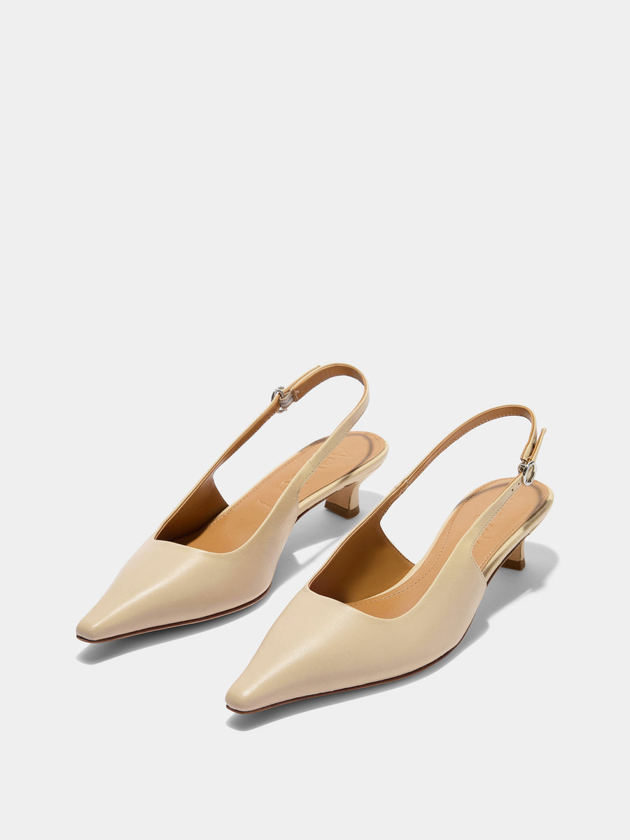 Aeyde | Catrina Leather Pumps for Women | Sand Nappa | Pointed Toe | Mid Heel | Luxury Materials | Handmade in Italy