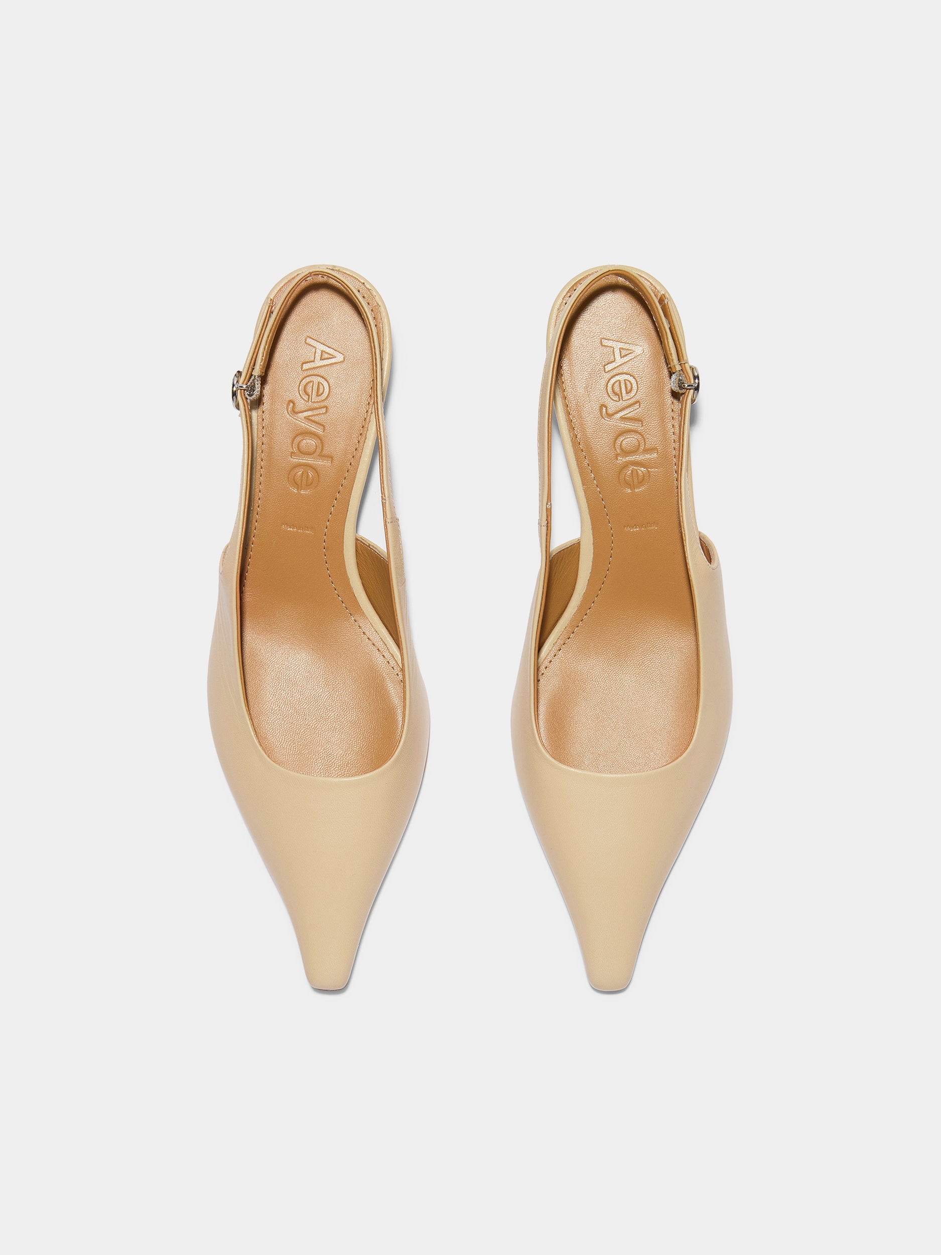 Aeyde | Catrina Leather Pumps for Women | Sand Nappa | Pointed Toe | Mid Heel | Front View