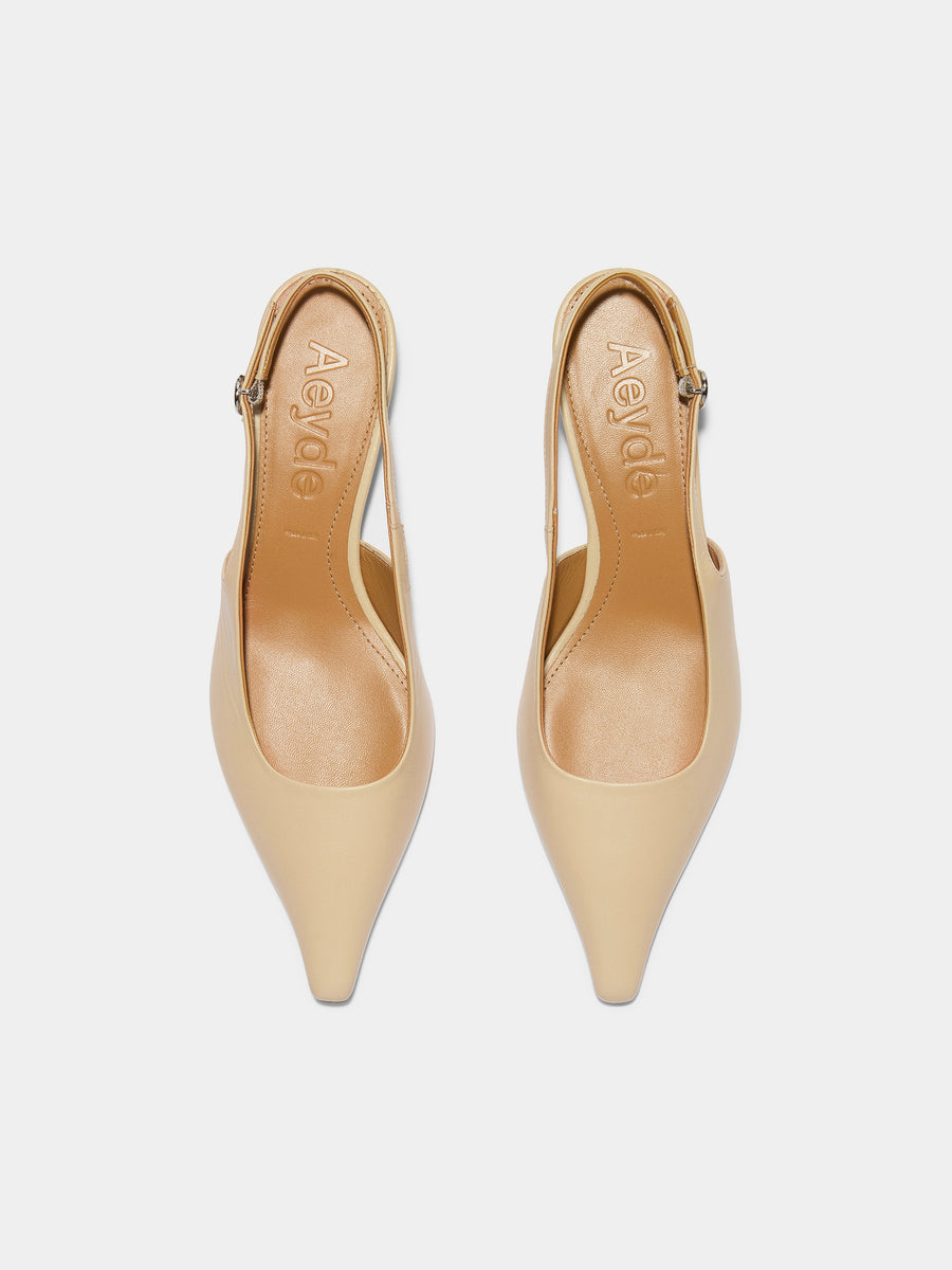 Aeyde | Catrina Leather Pumps for Women | Sand Nappa | Pointed Toe | Mid Heel | Front View