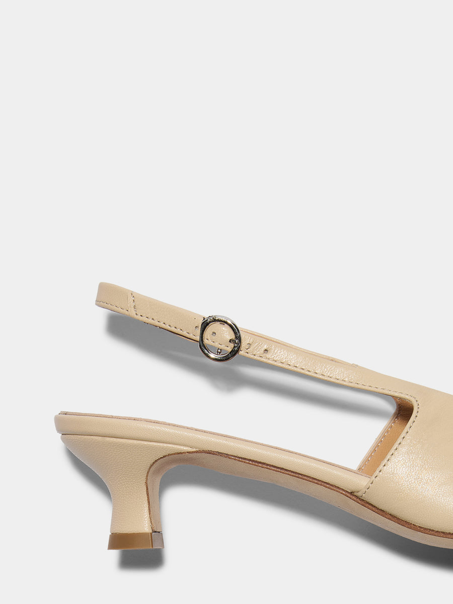 Aeyde | Catrina Leather Pumps for Women | Sand Nappa | Pointed Toe | Mid Heel | Heel Details
