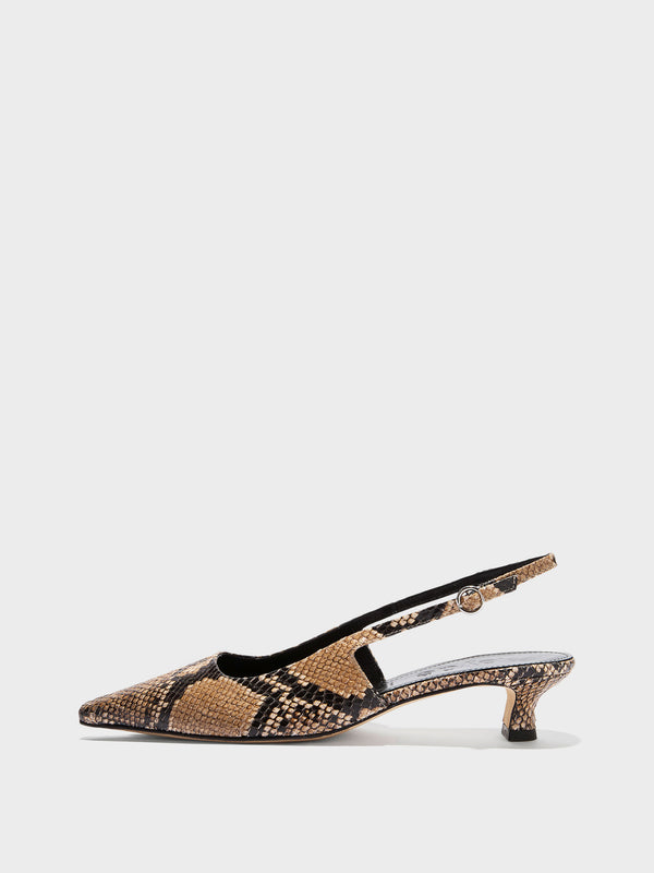 Aeyde | Catrina Leather Pumps for Women | Hazelnut Snake | Pointed Toe | Mid Heel | Side View