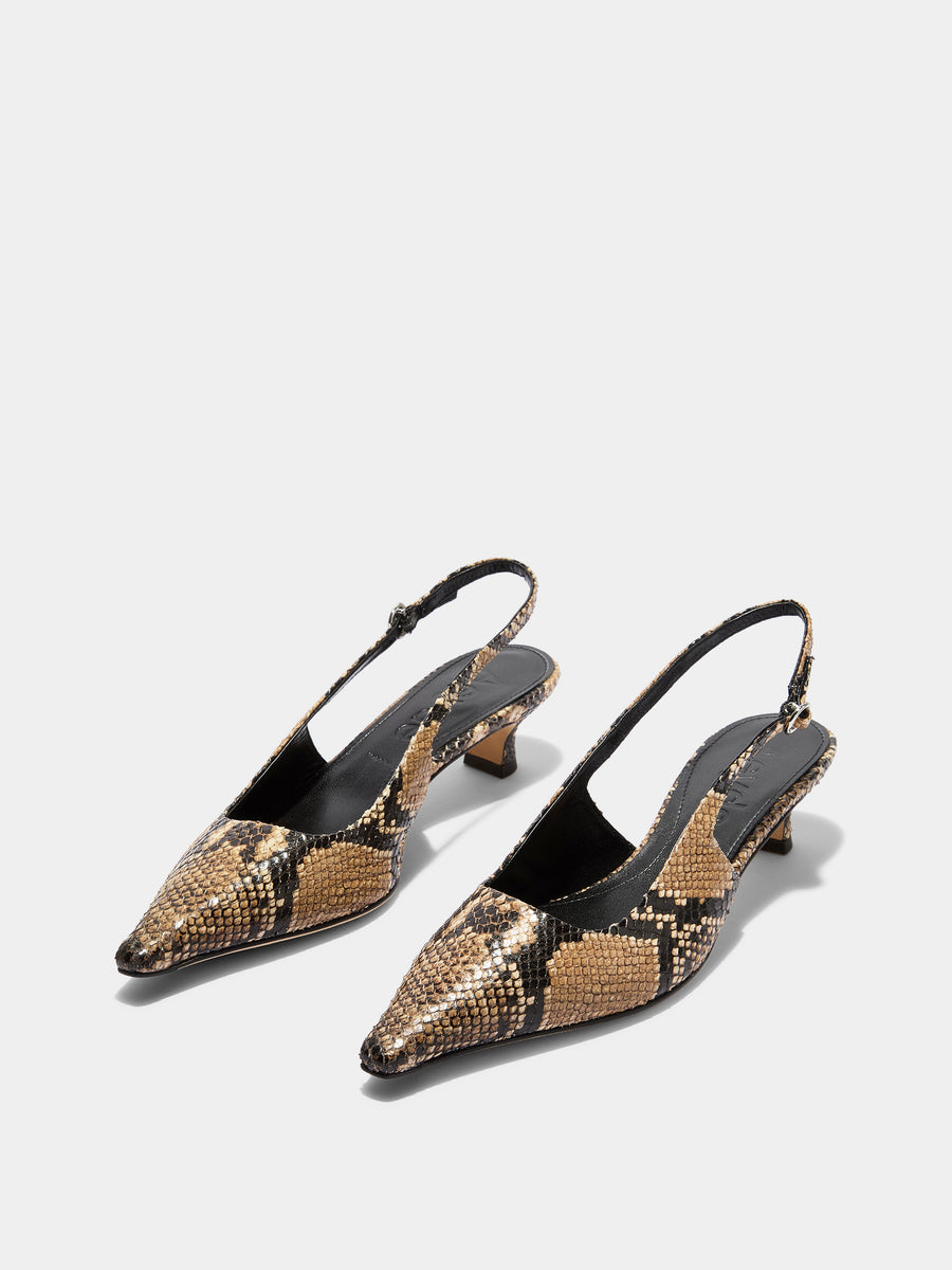 Aeyde | Catrina Leather Pumps for Women | Hazelnut Snake | Pointed Toe | Mid Heel | Luxury Materials | Handmade in Italy