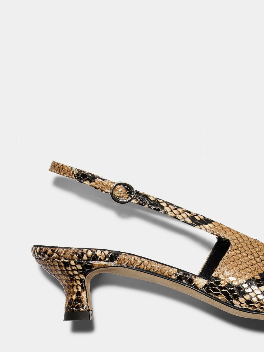 Aeyde | Catrina Leather Pumps for Women | Hazelnut Snake | Pointed Toe | Mid Heel | Heel Details