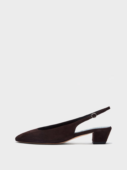 Aeyde | Celeste Leather Pumps for Women | Moka Suede |  | Mid Heel | Side View