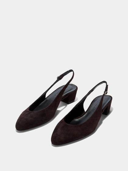 Aeyde | Celeste Leather Pumps for Women | Moka Suede |  | Mid Heel | Luxury Materials | Handmade in Italy