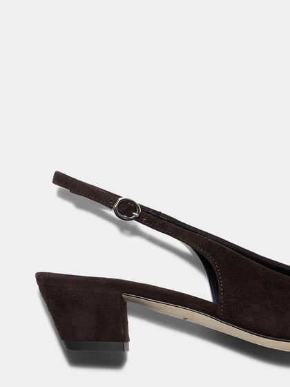 Aeyde | Celeste Leather Pumps for Women | Moka Suede |  | Mid Heel | Heel Details