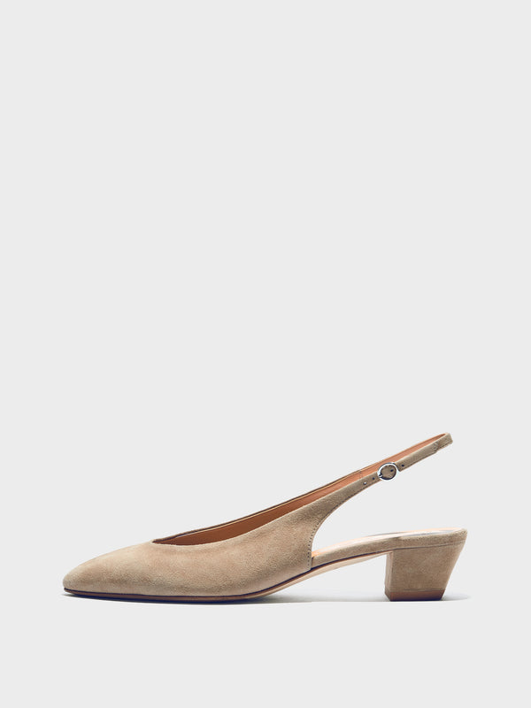 Aeyde | Celeste Leather Pumps for Women | Sand Suede |  | Mid Heel | Side View