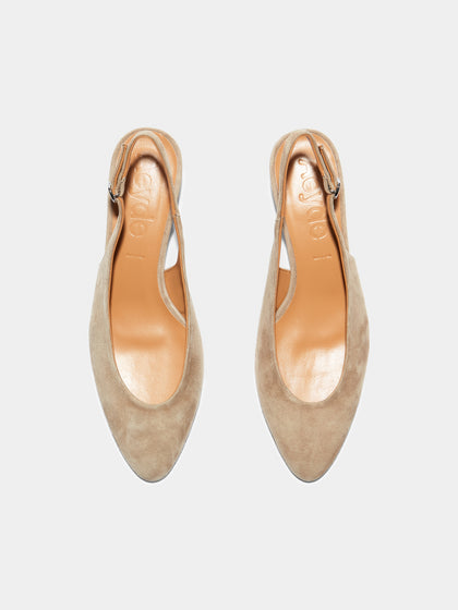 Aeyde | Celeste Leather Pumps for Women | Sand Suede |  | Mid Heel | Front View