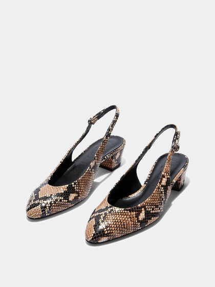 Aeyde | Celeste Leather Pumps for Women | Hazelnut Snake |  | Mid Heel | Luxury Materials | Handmade in Italy