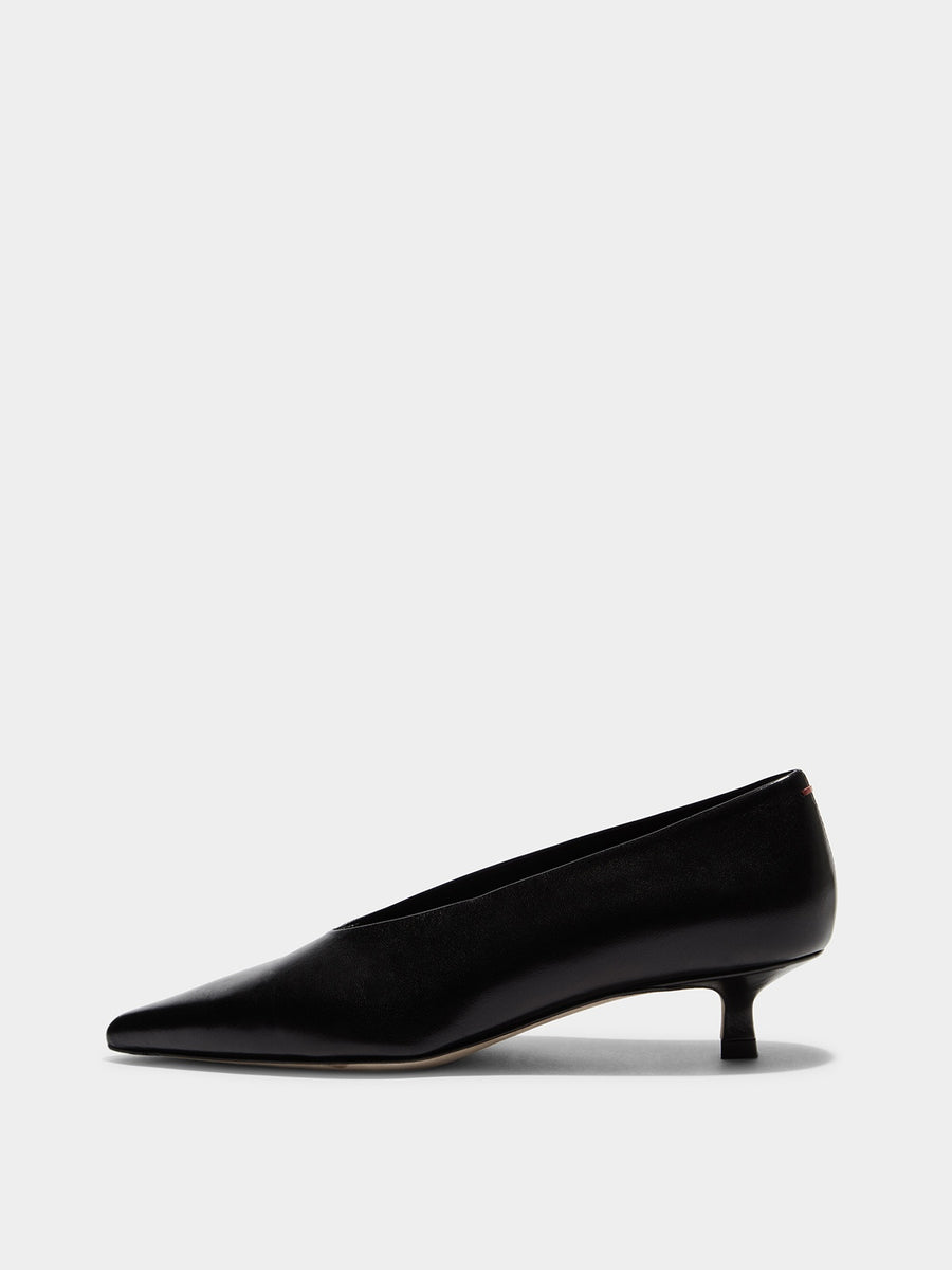 Aeyde | Clara Leather Pumps for Women | Black Nappa | Pointed Toe | Low Heel | Side View
