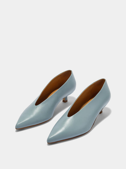 Aeyde | Clara Leather Pumps for Women | Glass Nappa | Pointed Toe | Mid Heel | Luxury Materials | Handmade in Italy